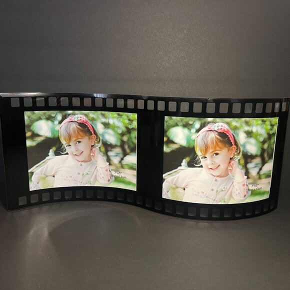 NIB Black Glass Double Photo Frame Curved Film Strip Picture Holder 7 x 16.25" - Picture 4 of 7